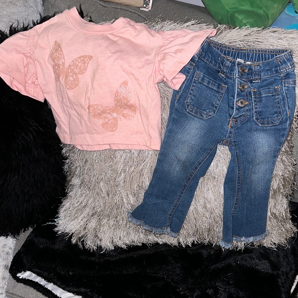 Jessica Simpson Pink Top and Blue Jeans Set